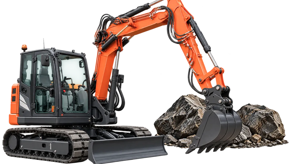 Hitachi-Minibagger mit Felsbrocken