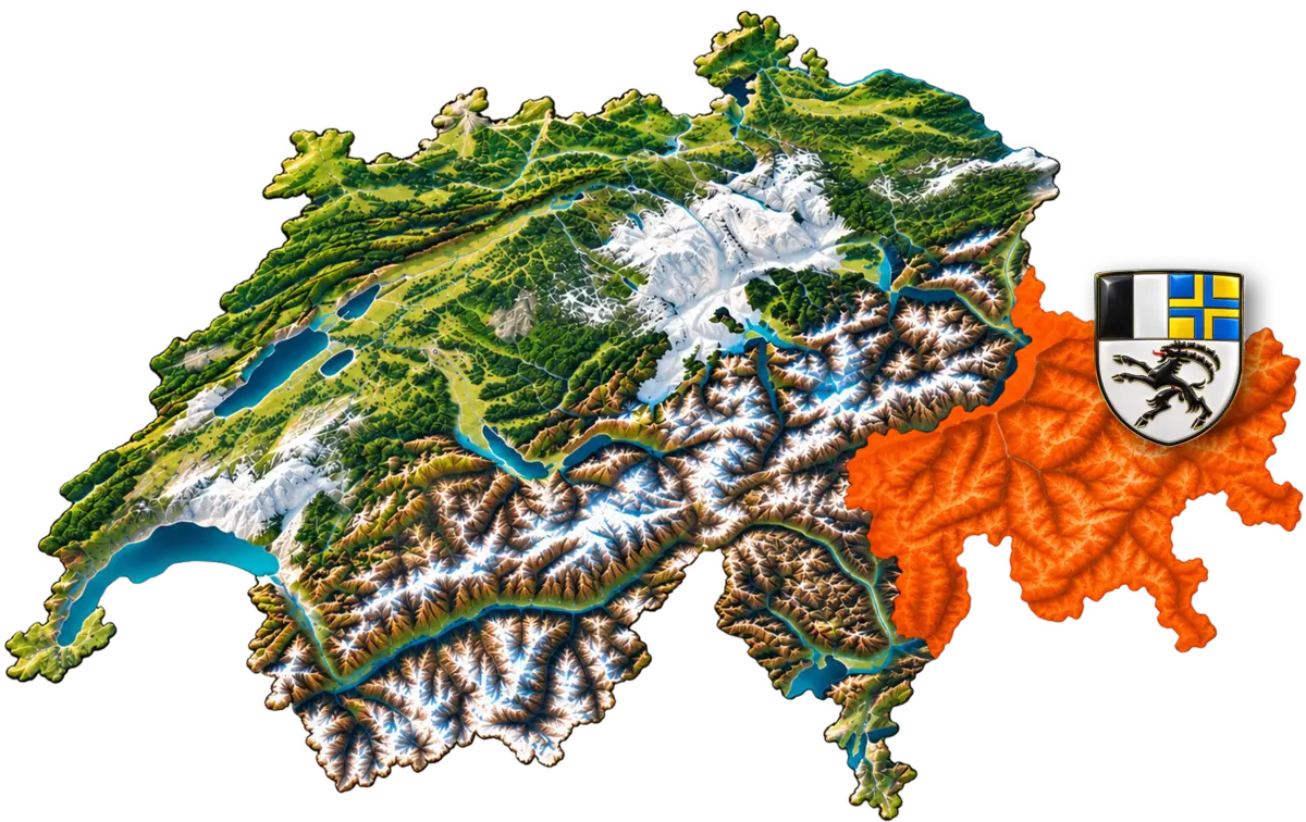 Reliefkarte der Schweiz mit Kanton Graubünden hervorgehoben